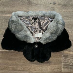 bebe Black Faux Fur Wrap with Gray Trim Collar